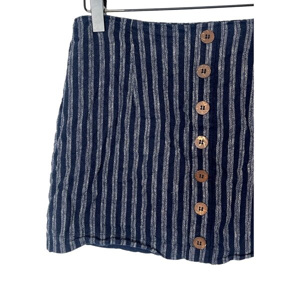Forever 21 Blue White Linen Blend Striped Button Front Mini Skirt Medium - Picture 2 of 12
